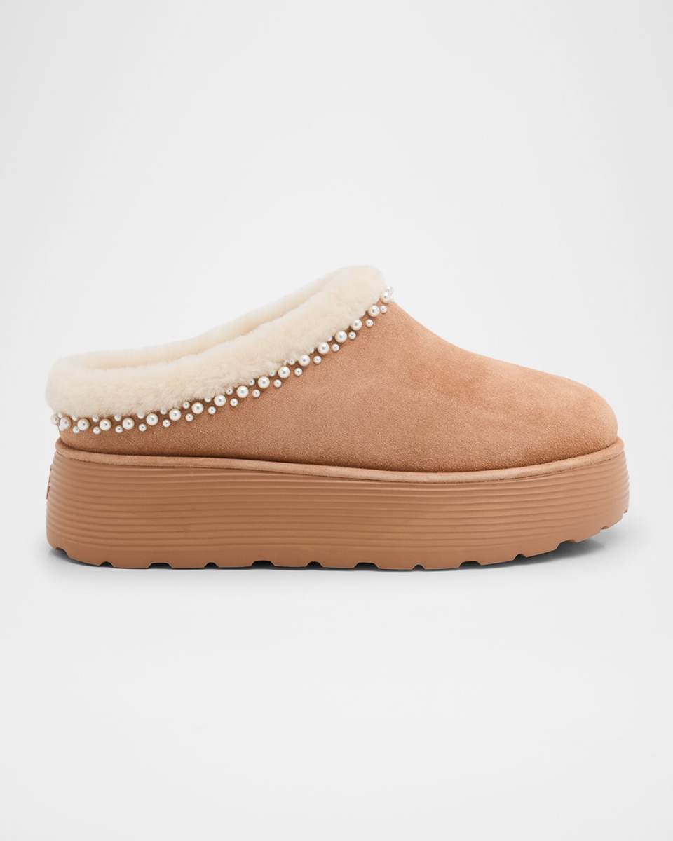 Nellie Embellished Suede Flatform Mules
